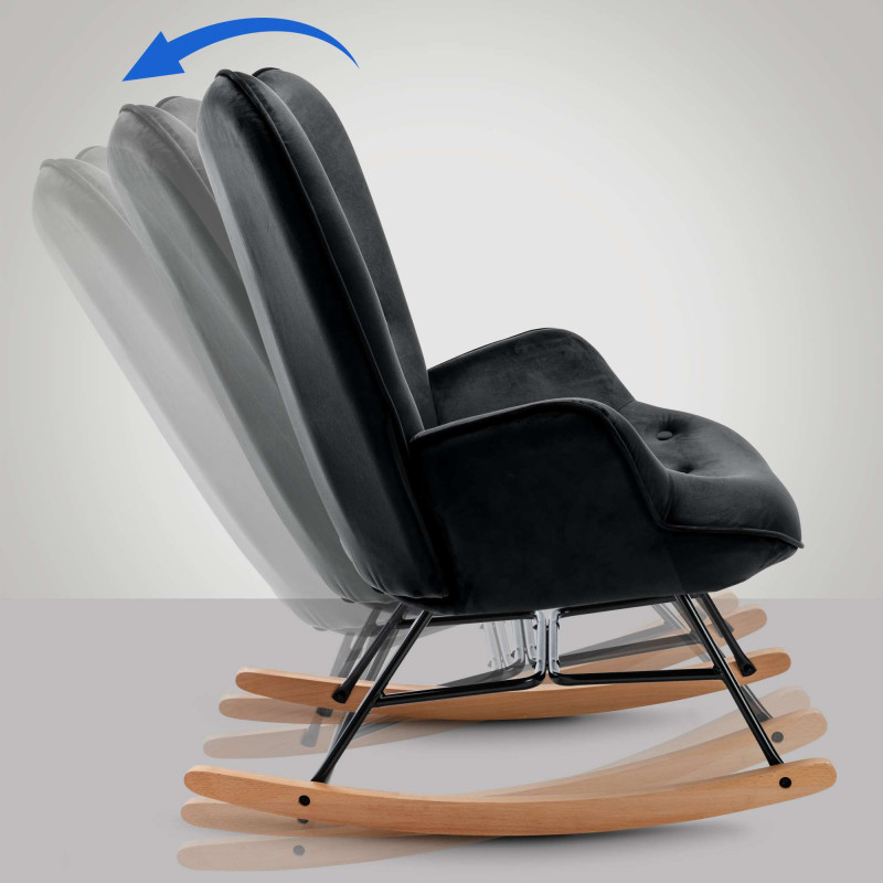 Sillón mecedora de terciopelo Sanka negro